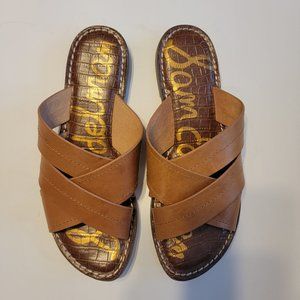 Sam Edelman Women's Size 8 "Gretch" Cross-Band Slide Sandals Cognac